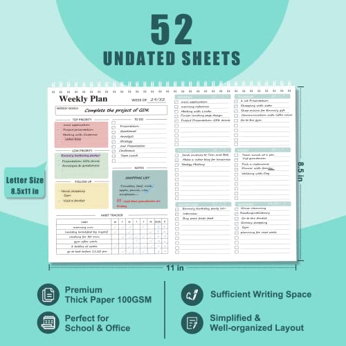Weekly Planner To Do List Note Pad - Daily To Do List, Undated 52 ...