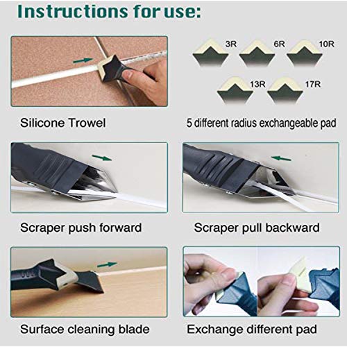 3 in 1 Silicone Caulking Tools（stainless steelhead）, Sealant Fin...