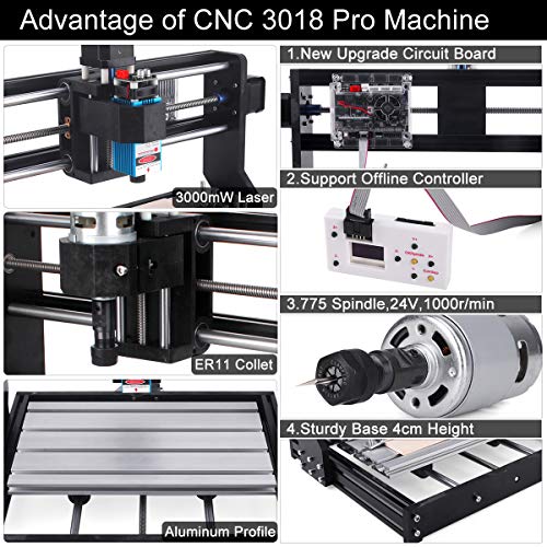 3000mW Laser Engraver CNC 3018 Pro GRBL Control Engraving Machine,...