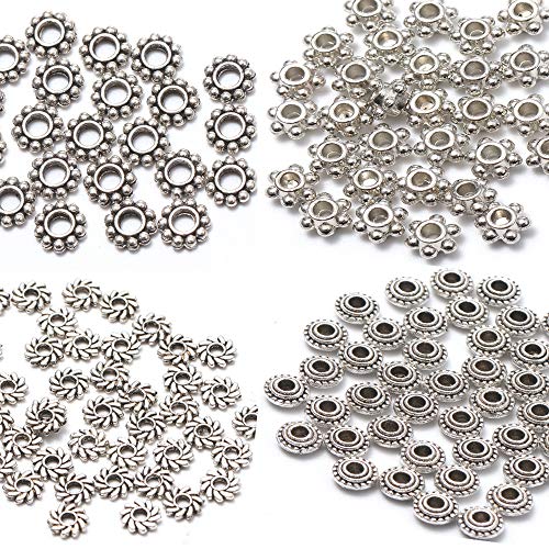 600 Pcs 12 Style Silver Spacer Beads Kit Yoker Jewelry Bead Charm ...