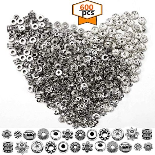600 Pcs 12 Style Silver Spacer Beads Kit Yoker Jewelry Bead Charm ...