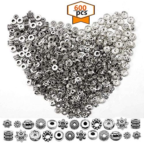 600 Pcs 12 Style Silver Spacer Beads Kit Yoker Jewelry Bead Charm ...