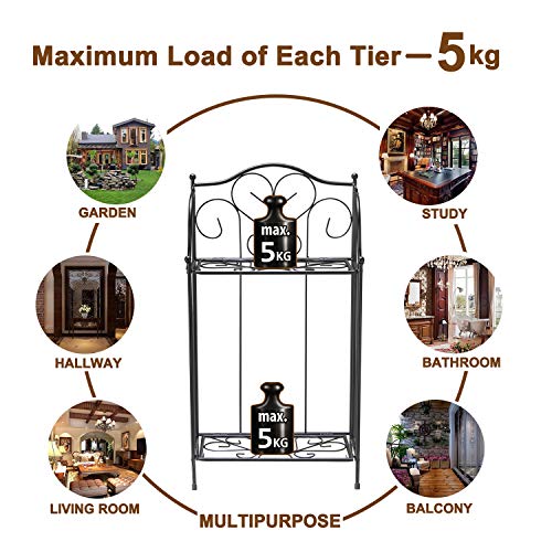 Yolafe Foldable 2 Tier Metal Plant Stand Scrollwork Design Indoor ...