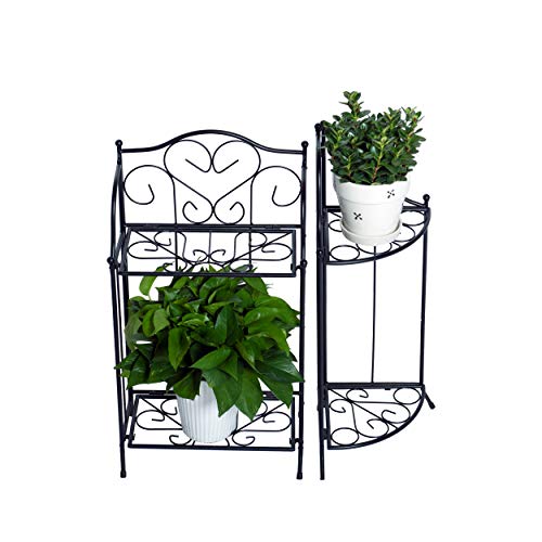 Yolafe Foldable 2 Tier Metal Plant Stand Scrollwork Design Indoor ...