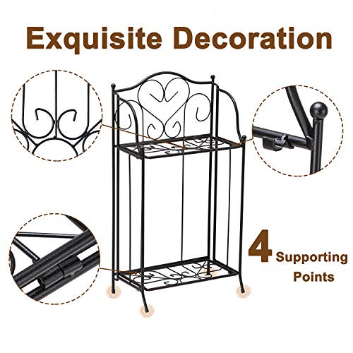 Yolafe Foldable 2 Tier Metal Plant Stand Scrollwork Design Indoor ...