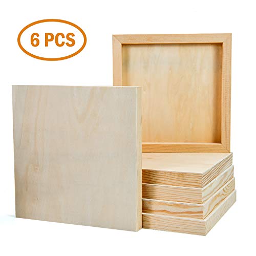 YoleShy 6 Pcs 8 x 8 Unfinished Wood Cradled Painting Panel Boa...