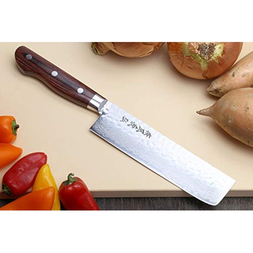 Yoshihiro VG-10 16 Layer Hammered Damascus Stainless Steel Nakiri ...