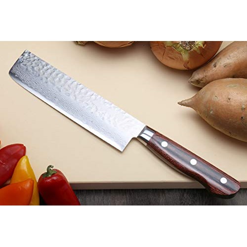 Yoshihiro VG-10 16 Layer Hammered Damascus Stainless Steel Nakiri ...