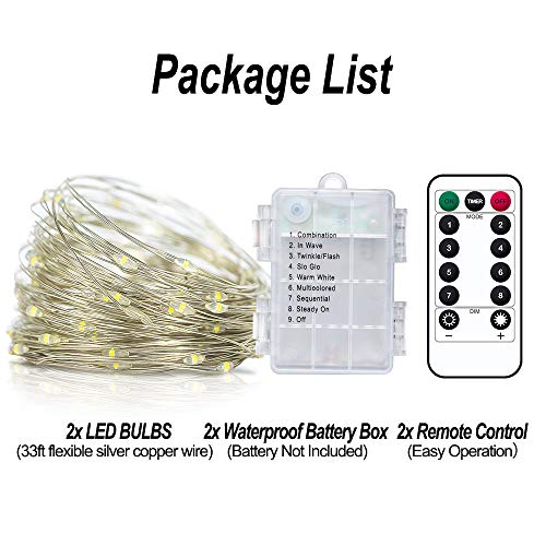 LED fairy String Lights with Remote Control - 2 Set 100 LED 33ft/1...