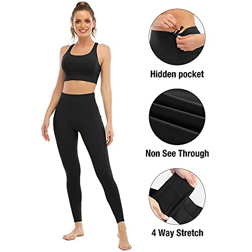 YOUNGCHARM 4 Pack Leggings with Pockets for Women,High Waist Tummy...