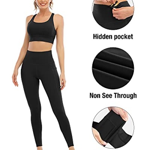 YOUNGCHARM 4 Pack Leggings with Pockets for Women,High Waist Tummy...