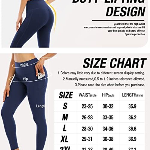 YOUNGCHARM 4 Pack Leggings with Pockets for Women,High Waist Tummy...