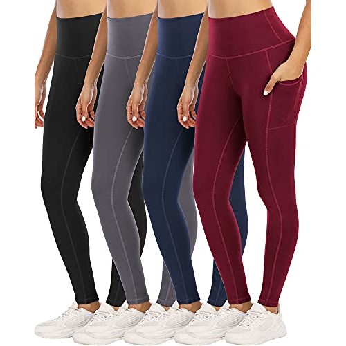 YOUNGCHARM 4 Pack Leggings with Pockets for Women,High Waist Tummy...
