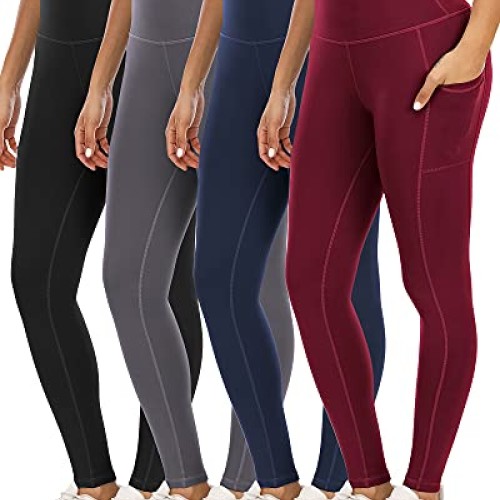 YOUNGCHARM 4 Pack Leggings with Pockets for Women,High Waist Tummy...