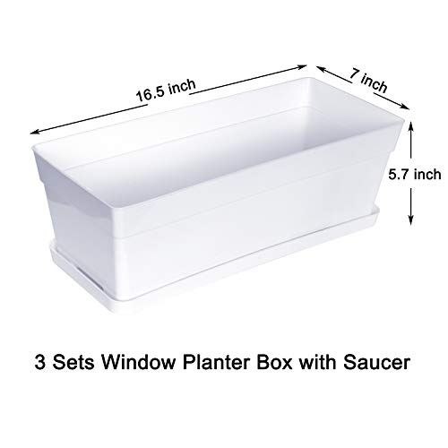 Youngever 3 Pack 15 Inch Plastic Window Box Planter, Flower Box Pl...