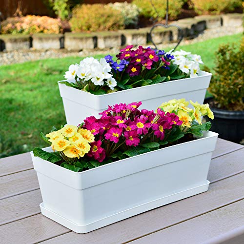 Youngever 3 Pack 15 Inch Plastic Window Box Planter, Flower Box Pl...