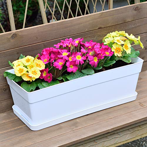 Youngever 3 Pack 15 Inch Plastic Window Box Planter, Flower Box Pl...