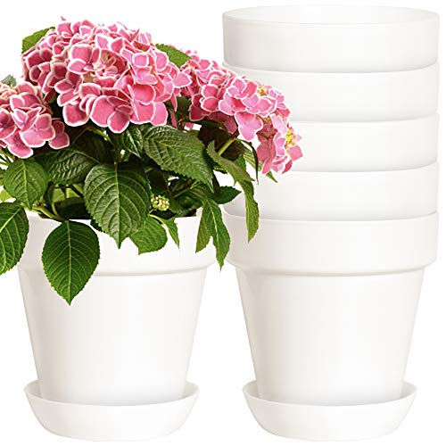Youngever 7 Pack 6.5 Inch Plastic Planters, Indoor Flower Plant Po...