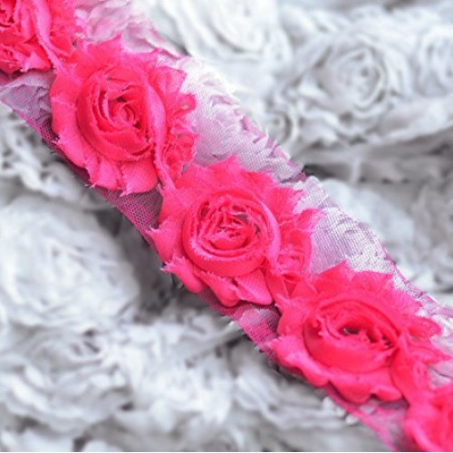 5 Yard Shabby Rose Trim 70 Shabby Flowers Shabby Frayed Chiffon Fl...