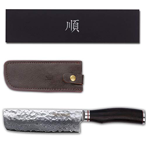 YOUSUNLONG Nakiri 6.5 inch Usuba Japanese Hammered Damascus Natura...