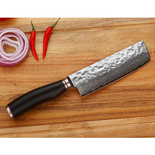 YOUSUNLONG Nakiri 6.5 inch Usuba Japanese Hammered Damascus Natura...