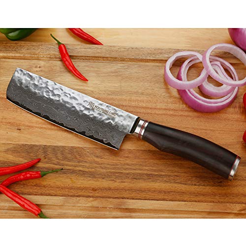 YOUSUNLONG Nakiri 6.5 inch Usuba Japanese Hammered Damascus Natura...