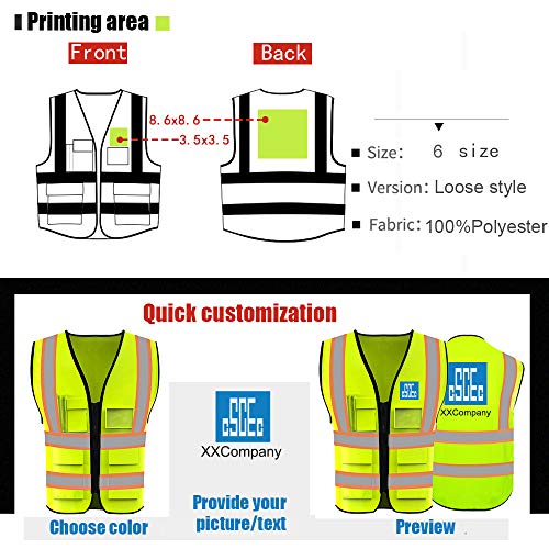High Visibility Reflective Safety Vest Customize Logo With 5 Pocke...