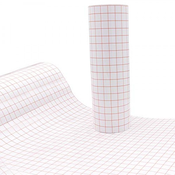 YRYM HT Clear Vinyl Transfer Paper Tape Roll-12 x 50 FT w/Alignment Grid Red