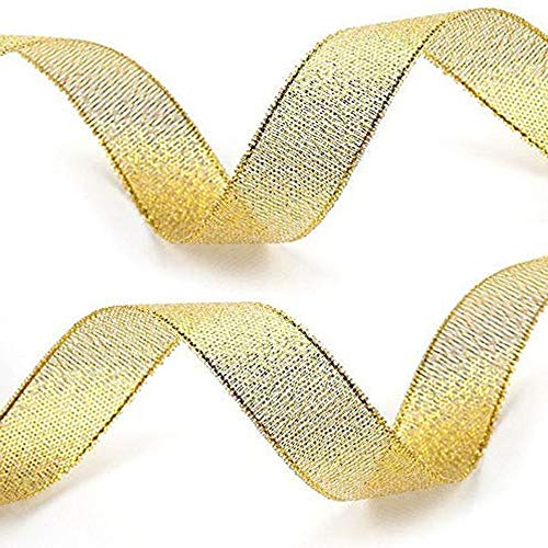 2 Rolls 50-Yards Glitter Metallic Gold Ribbon 1 inches Sparkly Org...