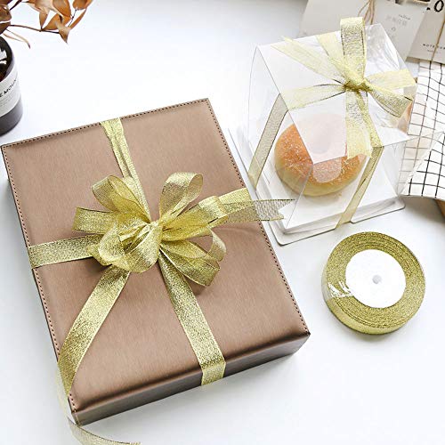 2 Rolls 50-Yards Glitter Metallic Gold Ribbon 1 inches Sparkly Org...