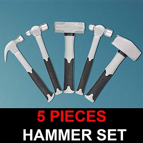 5-Piece Hammer Set With Fiberglass Handle16 oz Ball Pein Hammer, ...