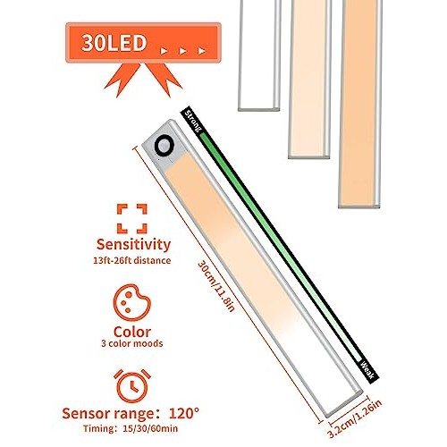 72 Led Under Cabinet Lights,11.8inch 3 Colors Motion Sensor Light,...