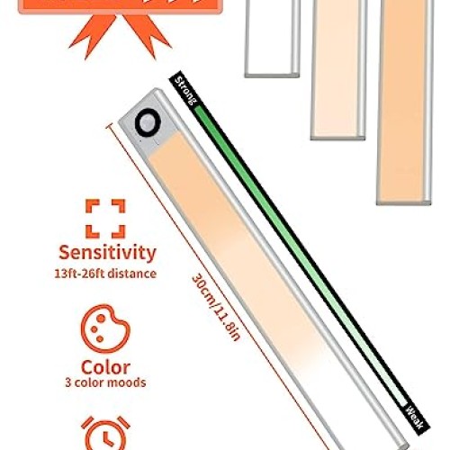 72 Led Under Cabinet Lights,11.8inch 3 Colors Motion Sensor Light,...
