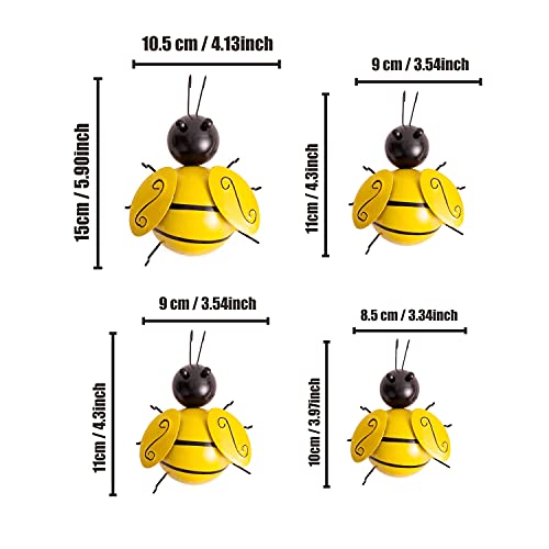 Yungeln Metal Wall Art, 4PCS Bumble Bee Decor, 3D Iron Art Sculptu...