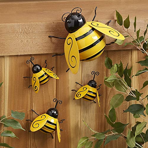 Yungeln Metal Wall Art, 4PCS Bumble Bee Decor, 3D Iron Art Sculptu...