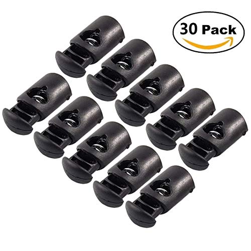 30Pcs Black Cord Locks Stop Plastic End Single Hole Spring Loaded ...