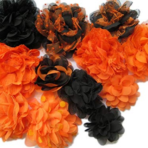 Chiffon Mesh Fabric Flowers - Orange and Black - YYCRAFT Halloween...