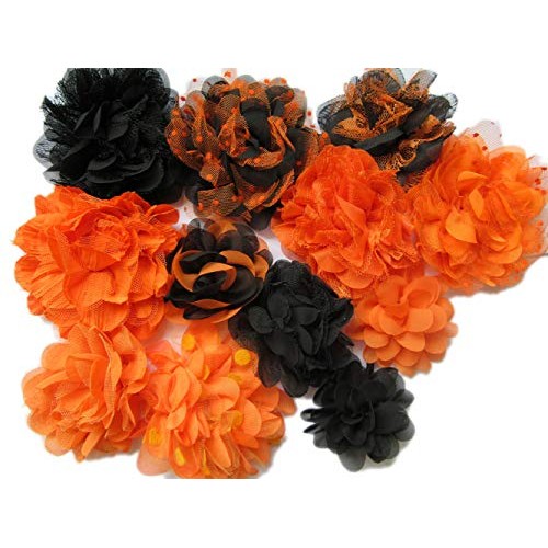 Chiffon Mesh Fabric Flowers - Orange and Black - YYCRAFT Halloween...