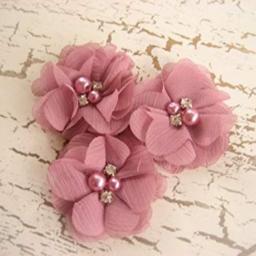 YYCRAFT 20 Pieces 2 Chiffon Flower with Rhinestone Pearl for Wedd...