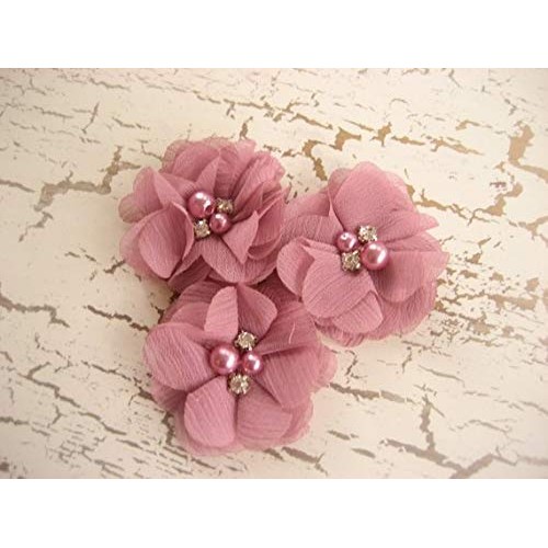YYCRAFT 20 Pieces 2 Chiffon Flower with Rhinestone Pearl for Wedd...