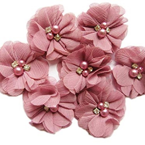 YYCRAFT 20 Pieces 2 Chiffon Flower with Rhinestone Pearl for Wedd...
