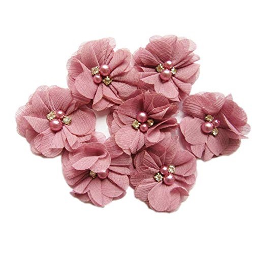YYCRAFT 20 Pieces 2 Chiffon Flower with Rhinestone Pearl for Wedd...