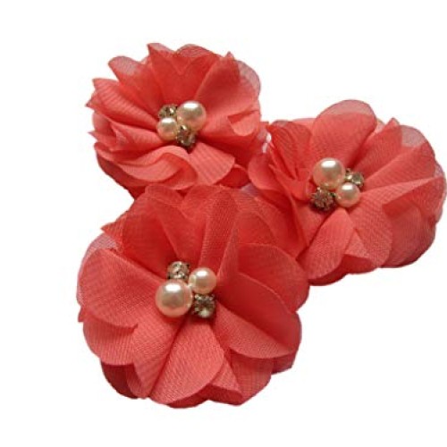 YYCRAFT 20pcs Craft Chiffon Flowers with Rhinestone and Pearls, 2...