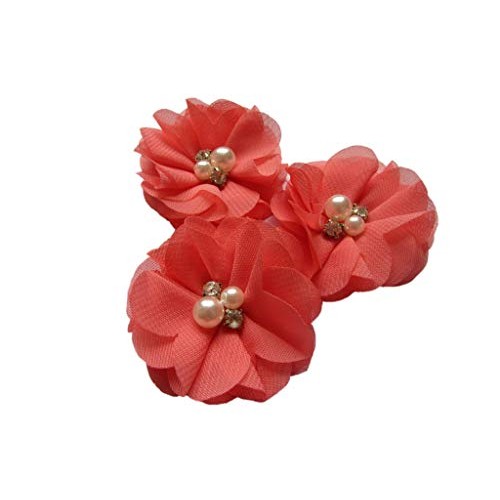YYCRAFT 20pcs Craft Chiffon Flowers with Rhinestone and Pearls, 2...