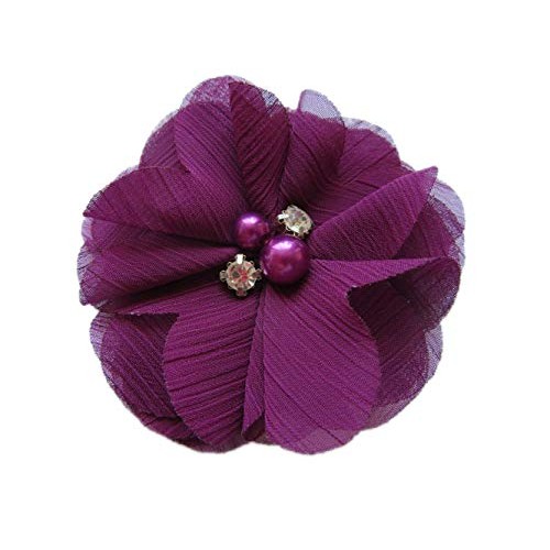 YYCRAFT 3 Sewn Winkle Chiffon Flower with Rhinestone and Pearls f...