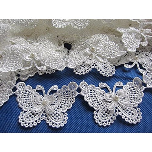 YYCRAFT Butterfly 3 Lace Edge Trim Pearl Wedding Applique DIY Sew...