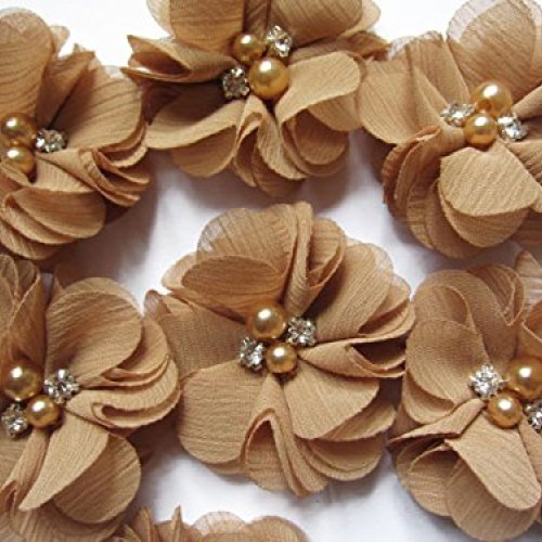 YYCRAFT Pack of 20 Pieces Chiffon 2 Flower Rhinestone Pearl for C...