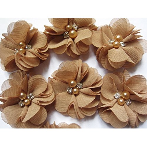 YYCRAFT Pack of 20 Pieces Chiffon 2 Flower Rhinestone Pearl for C...