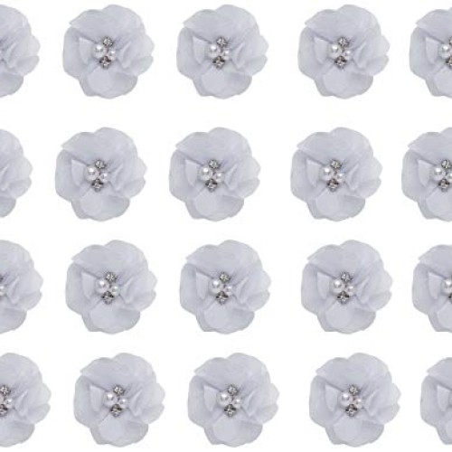 YYCRAFT Pack of 20 Pieces Chiffon 2 Flower Rhinestone Pearl for C...