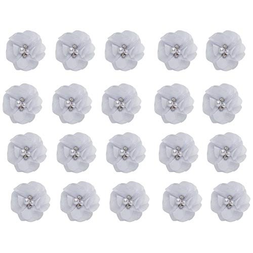 YYCRAFT Pack of 20 Pieces Chiffon 2 Flower Rhinestone Pearl for C...